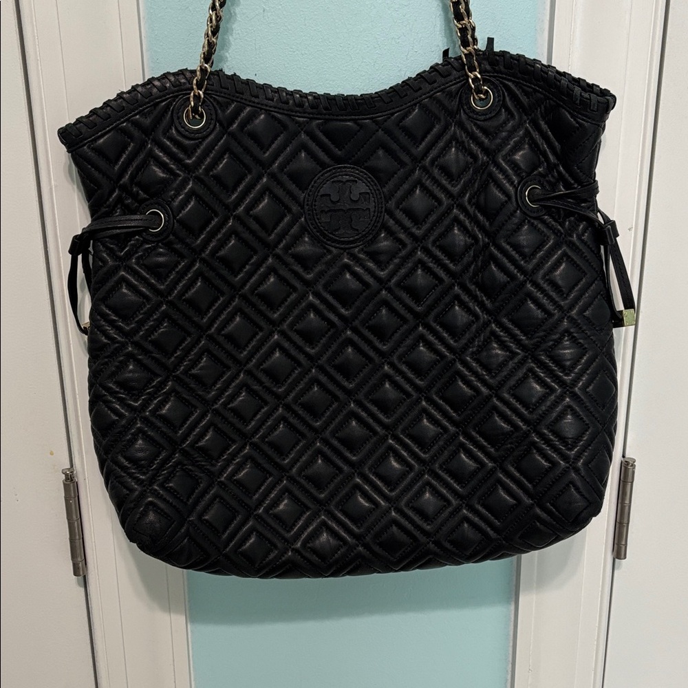 Tory Burch Marion Black Quilted leather tote